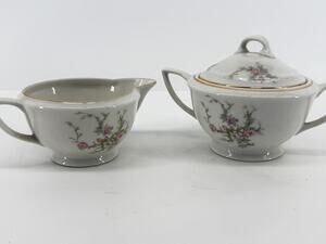 Vintage Floral Creamer Sugar Bowl Gold Trim Embassy USA Cottagecore China MCM